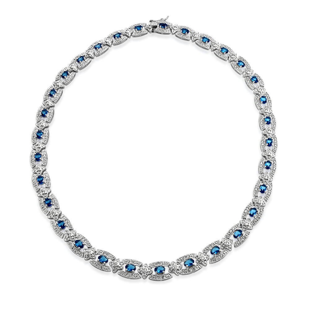 Bling Jewelry Simulated Sapphire Clear Cubic Zirconia Art Deco Style Tennis Necklace Rhodium Plated by Bling Jewelry