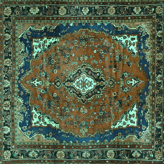 Ahgly Company Indoor Square Persian Turquoise Blue Traditional Area Rugs, 4' Square