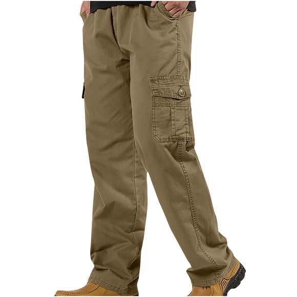 Dagugfen Plus Size Mens Cargo Pants Button Solid Color Comfy Outdoor Camping Athletic Trousers Summer