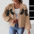 thumbnail image 2 of Ltctricy Women's Cardigan Sweaters Lantern Long Sleeve Open Front Knit Cardigans Soft Casual Outwear Coats with Bowknots(Khaki,Small), 2 of 5