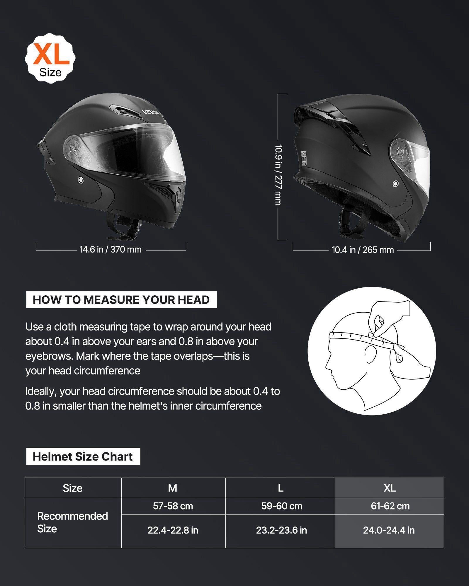 Modular Motorcycle Helmet for Adults with Large Clear Visor Detachable Liner DOT Approved Matte Black XL