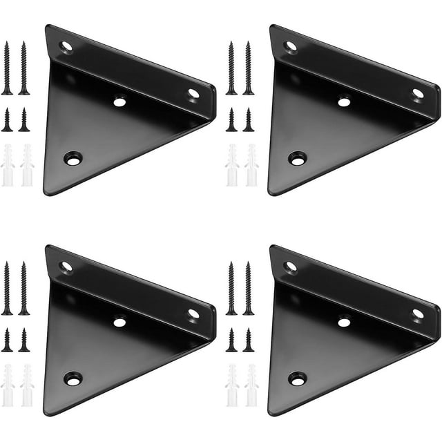 Paquete de 4 soportes para estantes flotantes, soportes de pared triangulares invisibles, soportes para estantes de pared ocultos, color negro