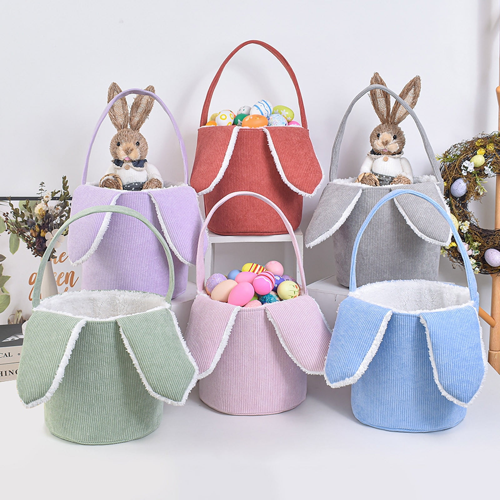 Personalized Easter Basket for Kids,Bunny Ear Easter Basket with Name,Blue Easter Bunny Basket for Egg Hunts,Candy Storage,and First Easter Gifts for Boys and Girls