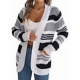 thumbnail image 2 of Womens Color Block Striped Sweaters Colorful Long Sleeve Open Front Knitted Cardigan Loose Outwear Coats Gray S, 2 of 9