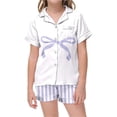 thumbnail image 1 of Ensemble de Pyjama à Rayures pour Filles, Doux, Manches Courtes, Shorts, Tenue de Nuit Confortable pour Tout-Petits et Enfants, Tenue de Sommeil d'Été, 1 of 2