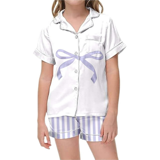 Ensemble de Pyjama Rayé pour Filles Haut à Manches Courtes et Shorts Confortable pour Tout-Petits et Enfants