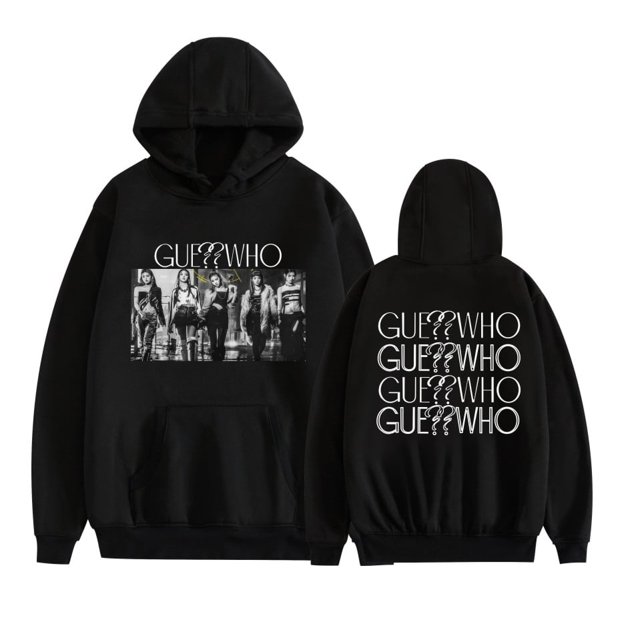 GUE Double Sided Pattern Hoodies For Unisex Vintage Pullovers,M,Black