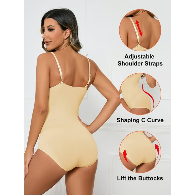 LELINTA Shapewear Bodysuit for Women Deep V Sexy Tummy Control Body Shaper  Bodysuit Lingerie Seamless V-Neck Camisole Jumpsuit