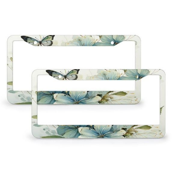 Flowers Butterfly License Plate Frame - 2 Pack Aluminum Classic License Plate Holder Cover Rust-Proof Auto Parts Decoration With Screws 2 Holes