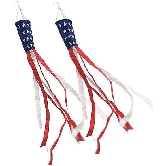 59 inch (Set of 2) American Flag Windsock Heavy Duty Outside,4th of July Decorations,Patriotic Decorations with Red White and Blue and Embroidered Stars,Great for Independence Day & Memorial Day