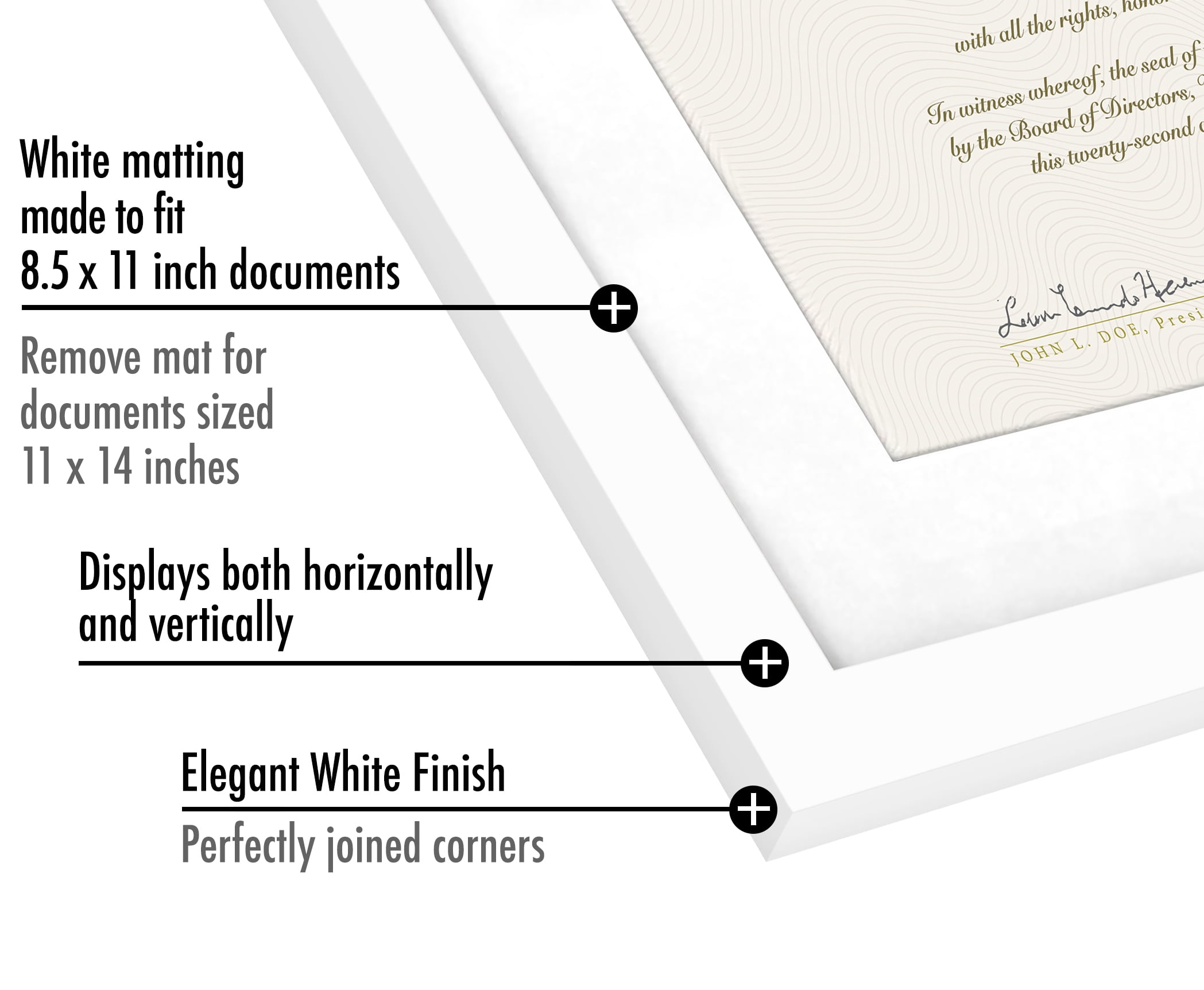 Americanflat 11x14 Diploma Frame with Mat for 8.5x11, MDF wood and shatter-resistant glass, White