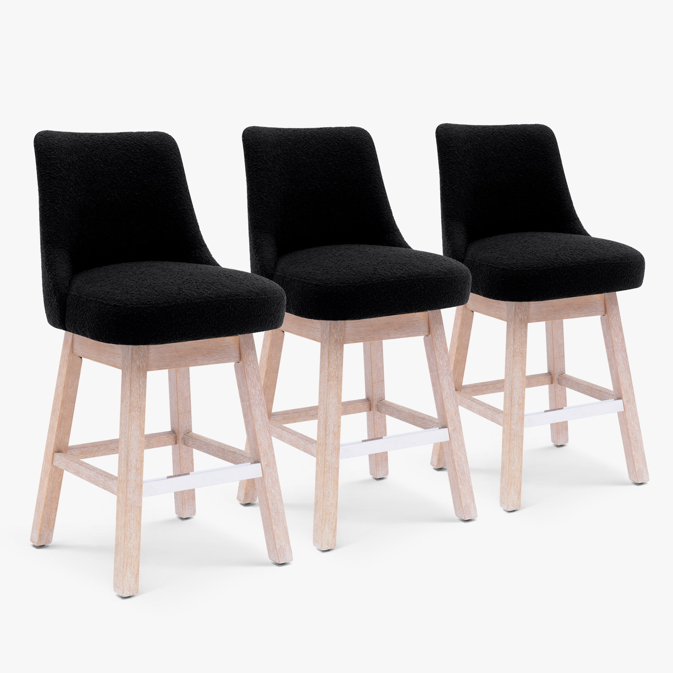 WestinTrends Genevieve 26" Upholstered Swivel Counter Height Bar Stools (Set of 3) , Antique Oak/Black