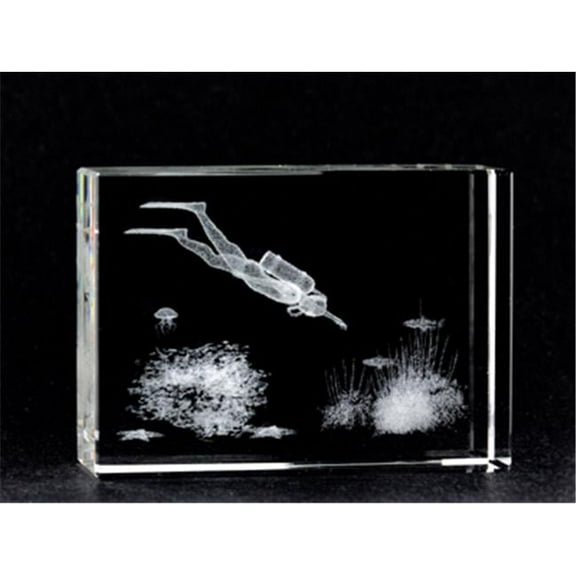 Asfour Crystal 1162-70-143 2.75 L x 2 H x 1 W in. Crystal Laser-Engraved Diver Sealife & Nautical Laser-Cut