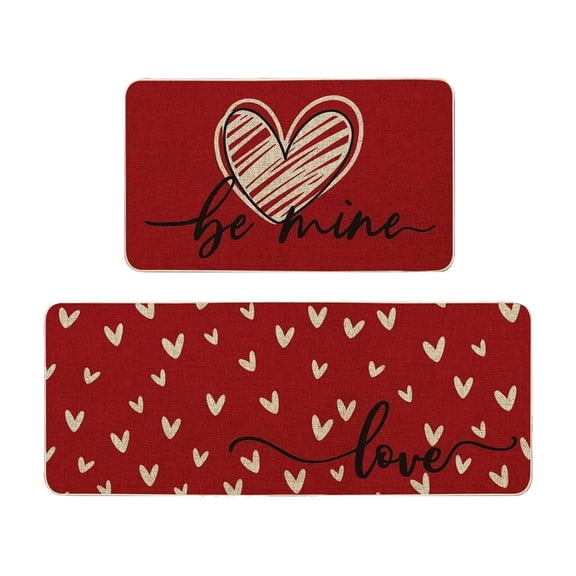 Qholemyo 2 piece valentine's day love kitchen floor mats home bedroom carpet door mat entrance bathroom anti fouling non slip doormat rug