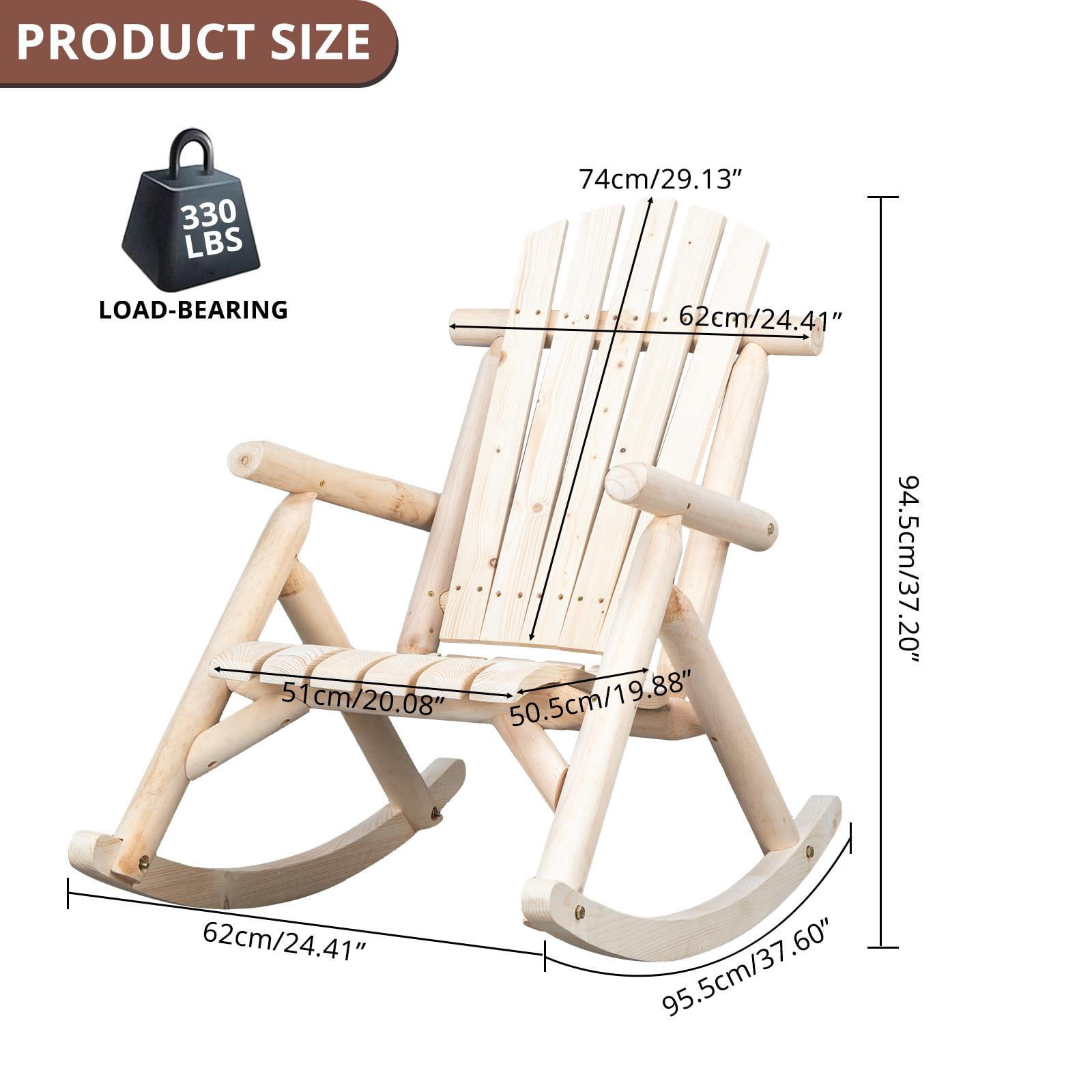 Ktaxon Wood Rocking Chair for Outdoor Wooden Adirondack Chair, Wooden Rocker w/ Armerest for Outdoor and Indoor, Natural Color