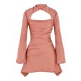 thumbnail image 7 of Women's Slim Mini Dress Fall Evening Elegant Floral Cutout Long Bell Sleeve Dress Sexy Club Streetwear-d-L, 7 of 7