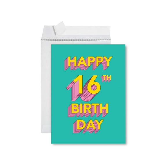 Koyal Wholesale Jumbo Happy Birthday Card with Envelope, Retro 80s Happy 16th Birthday Card, 1-Pk