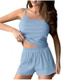 thumbnail image 2 of pstuiky Womens Pajama Sets Oversized Solid Color Cami 2 Piece Sleepwear Summer Loose Fit Crew Neck Sleeveless Pajama Sets with Shorts Light Blue S, 2 of 6
