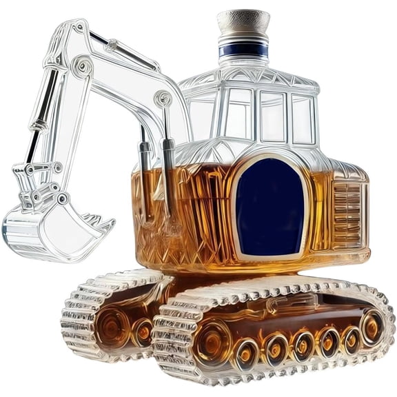 Glass Whiskey Decanter - 350ml Whiskey Bottle, Excavator Shaped Pourer Dispenser | Glass Liquor Decanter Storage Statue For Bourbon Home Bar Fathers Birthday Wedding Housewarming Parties