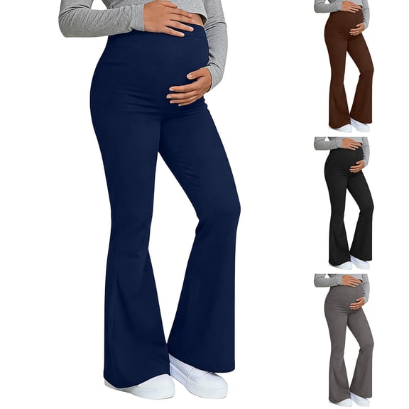zaveiop Maternity Flare Leggings Pockets Workout Yoga Bootcut Pregnancy Womens Pants over the Belly (Black, S)