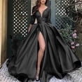thumbnail image 4 of Vestido de noche de manga larga con cuello en V para mujer, elegante vestido de fiesta de fiesta largo con abertura alta en el muslo, vestido de cóctel de fiesta de boda (3XL), 4 of 4