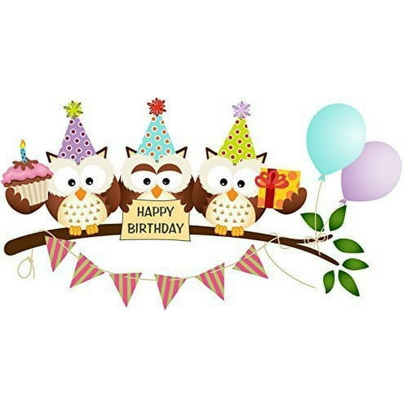 Owls Happy Birthday #2 Edible Icing Image for 6 inch Round Cake