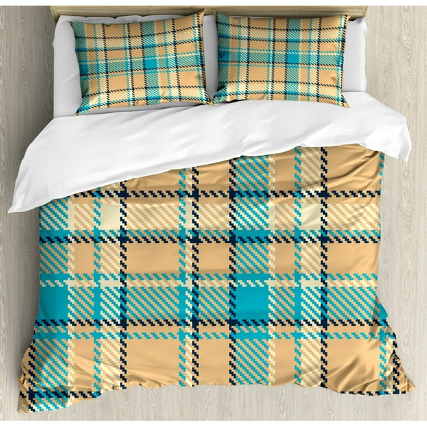 Checkered King Size Duvet Cover Set Zigzag Patterned Lines