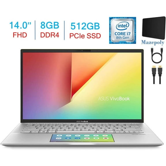 Asus Vivobook S14 14''  FHD 1080p Display Laptop, Intel Core i7-8565U, 8GB RAM, 512GB SSD,  Backlit Keyboard, with Mazepoly Accessories