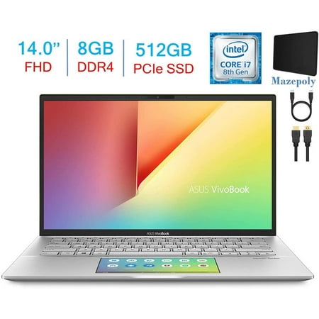Asus Vivobook S14 14'' FHD 1080p Display Laptop, Intel Core i7-8565U, 8GB RAM, 512GB SSD, Backlit Keyboard, with Mazepoly Accessories