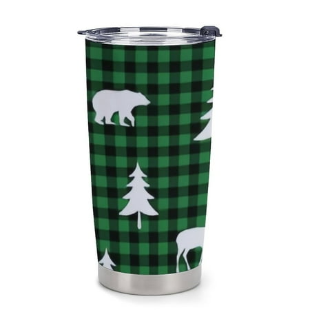

ANYWAY.GO Thermal Insulation Coffee Travel Mug with Lid Spill Proof Buffalo Plaid Forest Pattern Portable Thermal Thermal Cup for Car 20oz