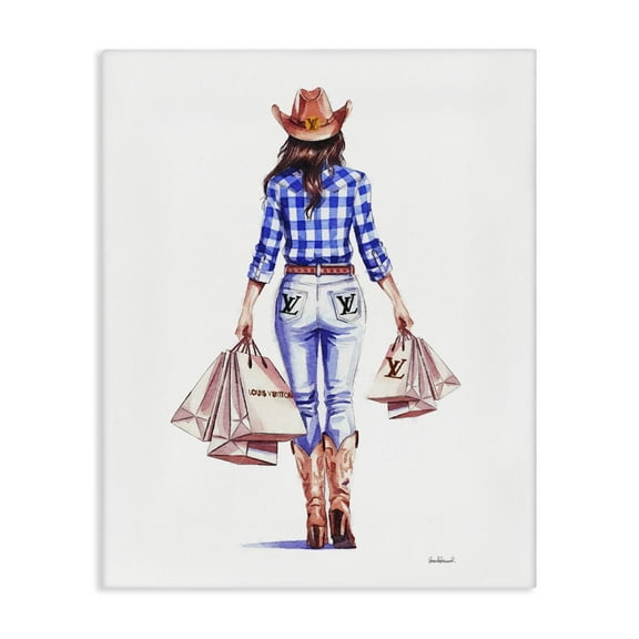 Stupell Industries Trendy Shopping Cowgirl People Painting Wrapped Canvas Art Print Wall Art, 16 x 20