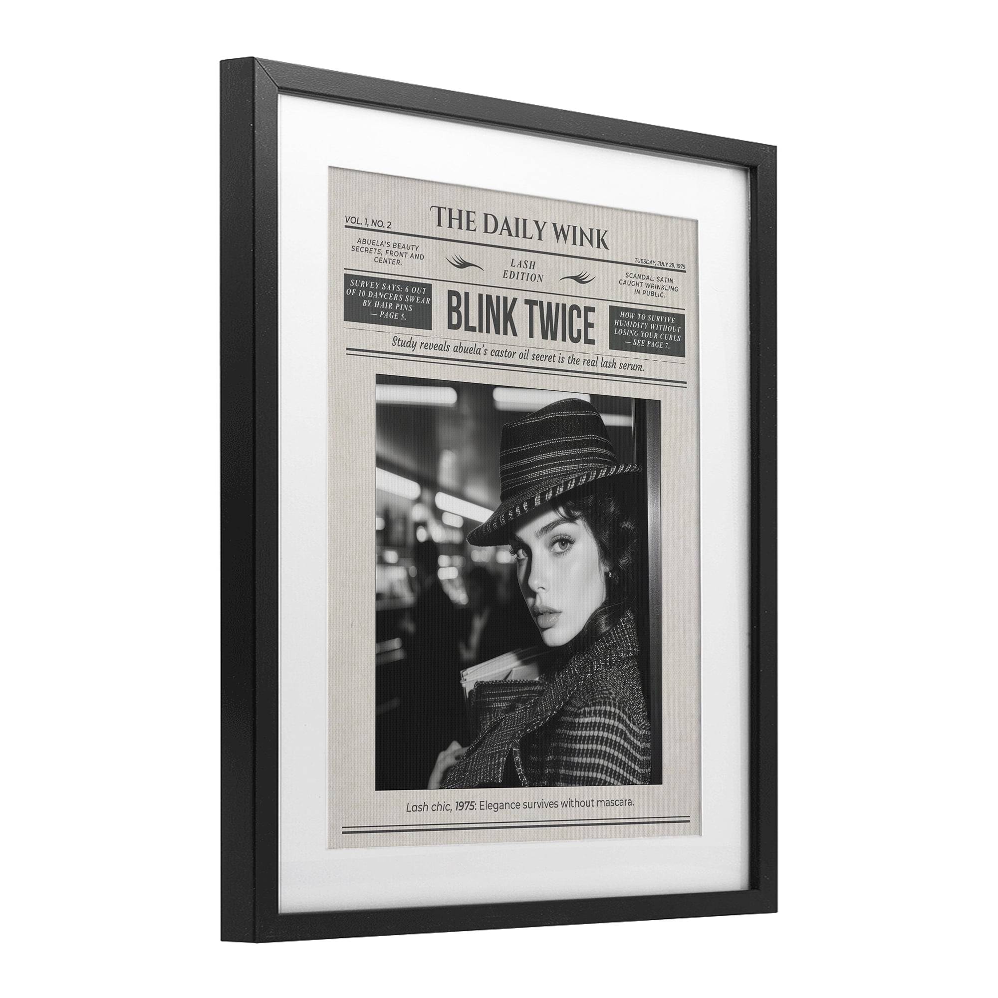 The Daily Wink Magazine Black Framed Print Under Glass, design by A Barefoot Stylist