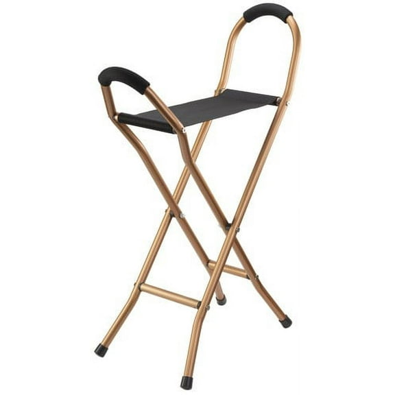 Walking Cane Quad Seat Aluminum Cane Bronze Weight Cap 200 lbs