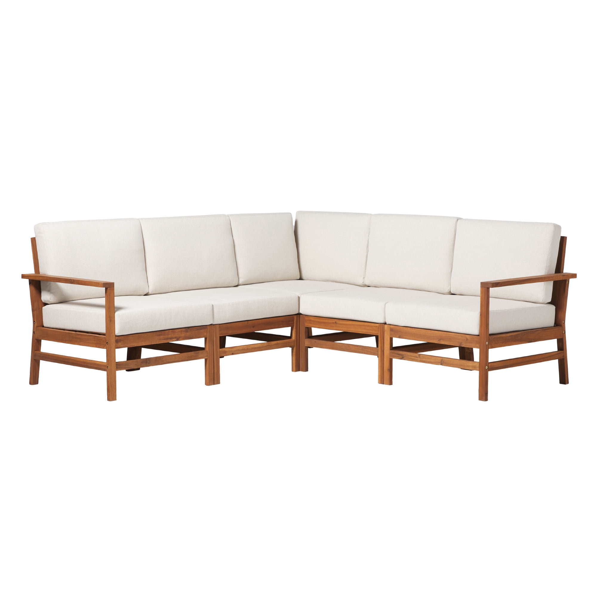Walker Edison Modern Solid Wood 5-Piece Chevron Outdoor Sectional Set, Brown