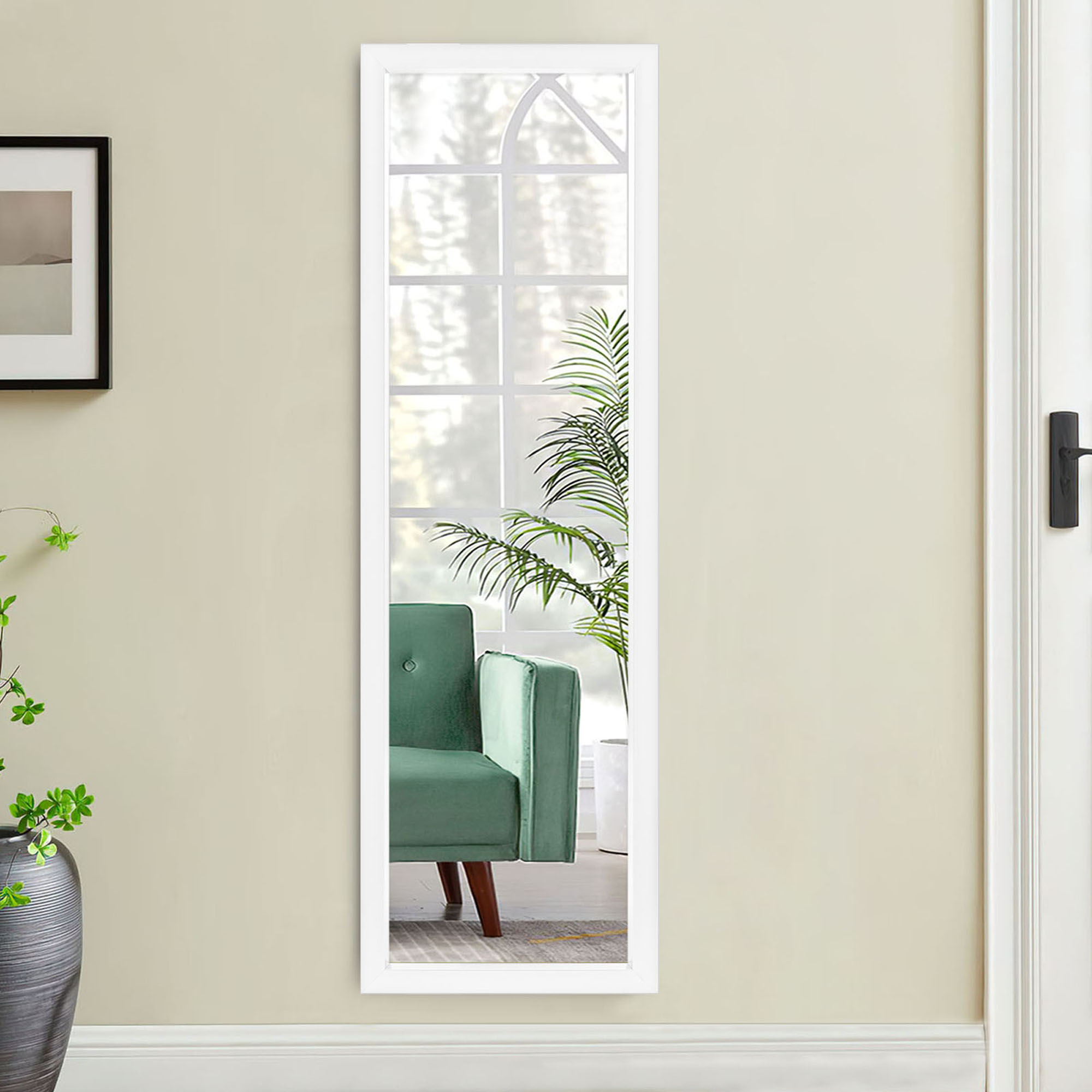 Floor Mirror Wall Mounted Leaning Hanging Rectangle White 51"x16"