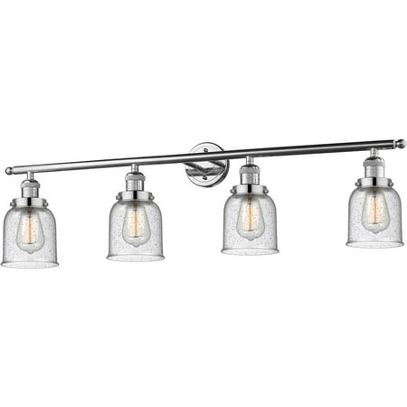

Polished Nickel Tone Bathroom Vanity 42 Wide Seedy Glass Steel/Cast Brass Medium Base LED 4 Light Fixture