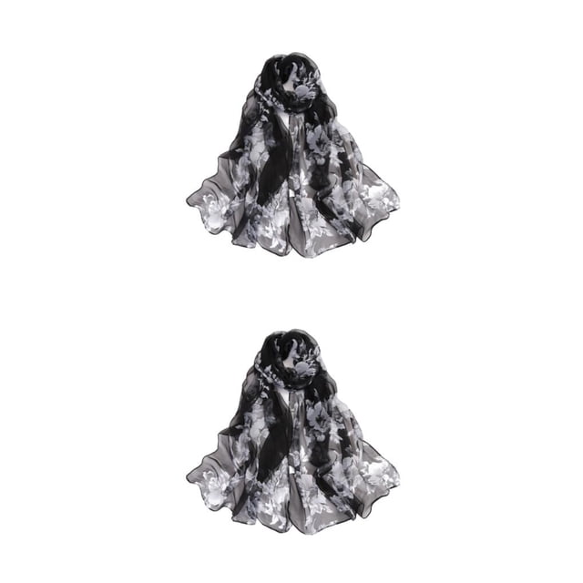 Thinsony Lightweight Portable Scarf Versatile For Wide Application And Easy Matching With Floral Patterns Black and White 2Set