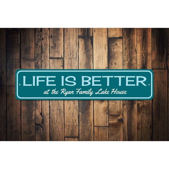 Life Is Better at the Lake house Novelty Decor, Metal Wall Sign - 4x18 Inches