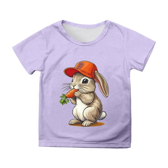 PMVFHDE Tenue de Pâques pour Filles T-Shirt Graphique de Pâques / Imprimé Lapin & Œuf Manches Courtes Col Rond / Tee-Shirt en Coton Doux pour Tout-Petit / Tenue Décontractée Printemps Été Violet, 8-9 Ans