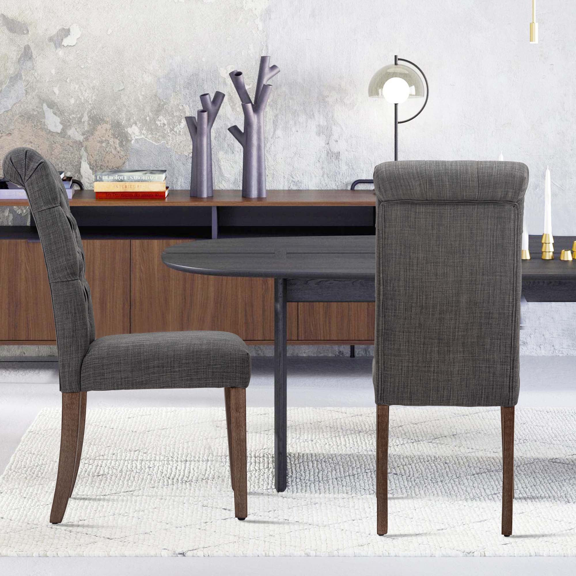 Fabric Dining Chairs Set of 2 with Solid Legs,Gray