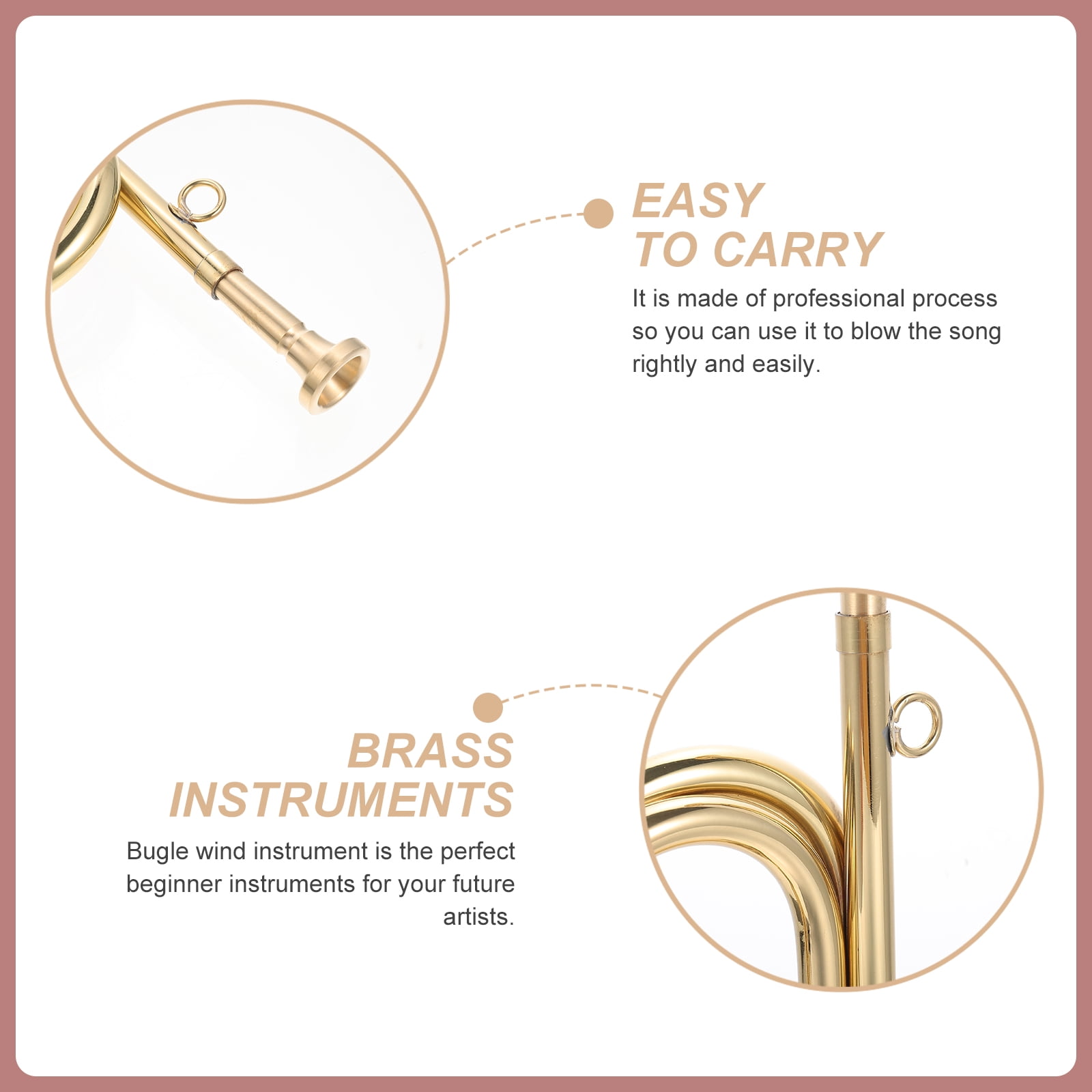 DEEPCRAFF Copper Bugle Musical Instrument Wind Brass Horn Golden Set for Beginners and Professionals
