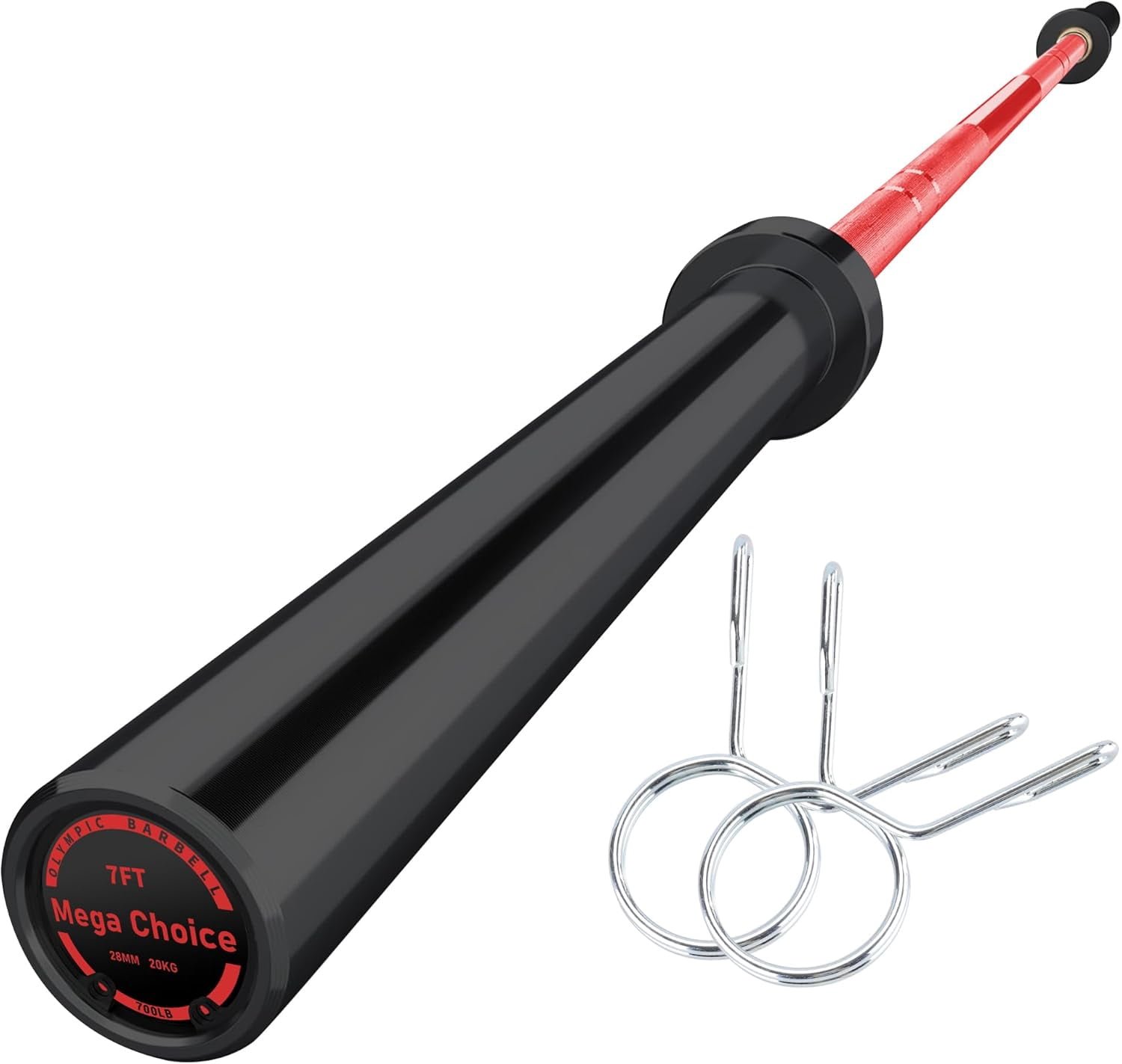 Acekid Home Gym Barbell Bar with Anti-Slip Knurling, Solid Steel for Weightlifting, Red/Black