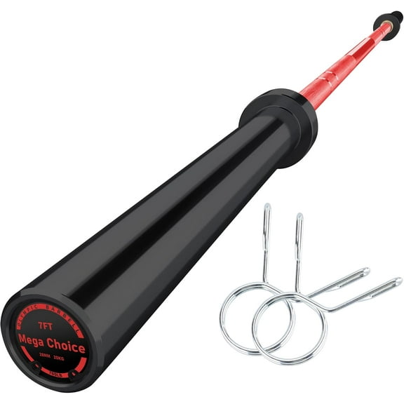 QinaQin Home Gym Barbell Bar,Anti-Slip Knurling,Solid Steel,for Weightlifting,Strength Training,Red Black