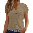 thumbnail image 1 of Zpanxa Spring into Summer Top Women's V-Neck Short Sleeve Blouse Hollow Out with Button and Lace Detail Solid Color Chic, 1 of 5
