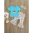 thumbnail image 2 of Genuiskids Toddler Girls Summer Easter Three Pieces Clothes Outfit Shorts Sleeve Printed Tops Floral Print Flare Pants Headband, 2 of 9