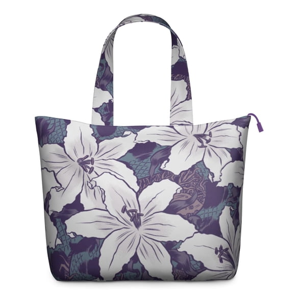 Tropical Flower Leaves Travel Duffel Boho Botanical Print Weekender Bag, Lightweight, , Multiple Pockets