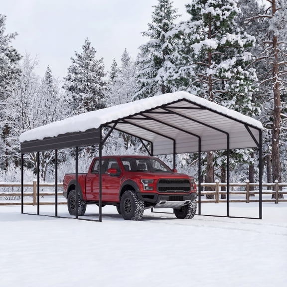 LAUSAINT HOME 12' x 20' Outdoor Metal Carport, Heavy Duty Waterproof Carport with Steel Panels for Car, Boat, Truck