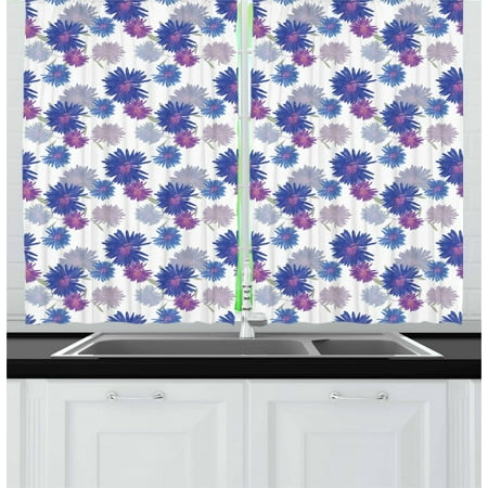 Navy Blue And Gray Bedroom Ideas Aster Curtains 2 Panels Set, Michaelmas Daisy Pattern with Blossoming Flowers Nature Growth Composition, Window Drapes for Living Room Bedroom, 55W X 39L Inches, Grey Navy Blue Violet, by Ambesonne ()