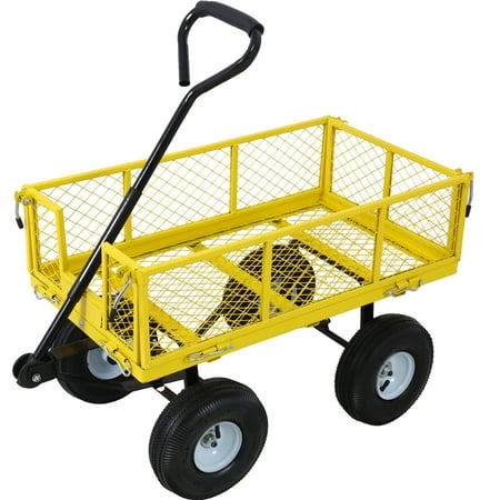 Steel Garden Cart, Heavy Duty 500 lbs Capacity Mesh Steel Garden Cart with Removable Mesh Sides, 180° Rotating Handle and 9.5 in Tires, Utility Garden Carts and Wagons for Garden, Farm, Yard, Yellow