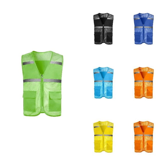 WAYUTE Boys Tshirts Solid Color Sleeveless Zipper Mesh Vest for Kids Youth Service Activity Reflective Top with Pockets Casual Summer